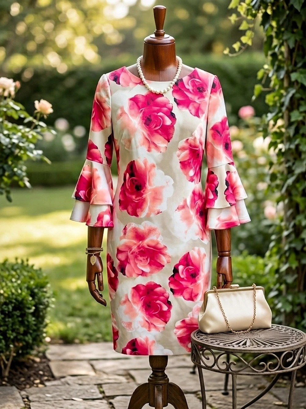Calvin Klein Floral Ruffle Sleeve Mini Dress Pink & White Size 6 Like New